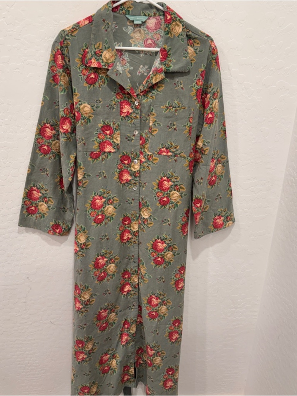 April Cornell Genevieve Corduroy Shirt Dress Women’s XXL Floral Cotton Midi - Picture 2 of 11